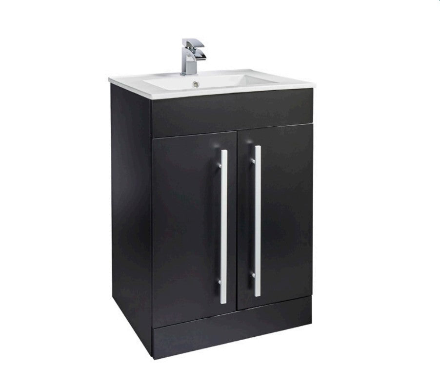 Purity 600 mm Floor‑Standing Vanity Unit – Matt Black, 2‑Door