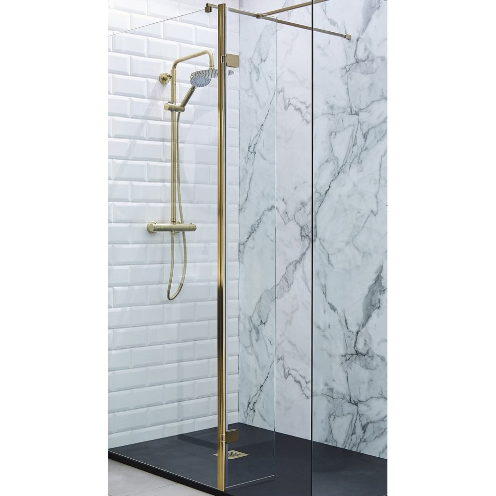 Kartell K‑Vit Ottone 800 mm Brushed Brass Wetroom Screen – 8 mm Glass