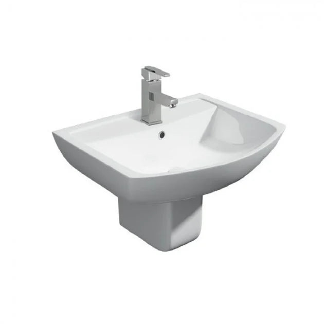 Kartell Pure Ceramic Basin 550 × 415 mm + Semi-Pedestal – Clean White, Wall-Mounted Suite