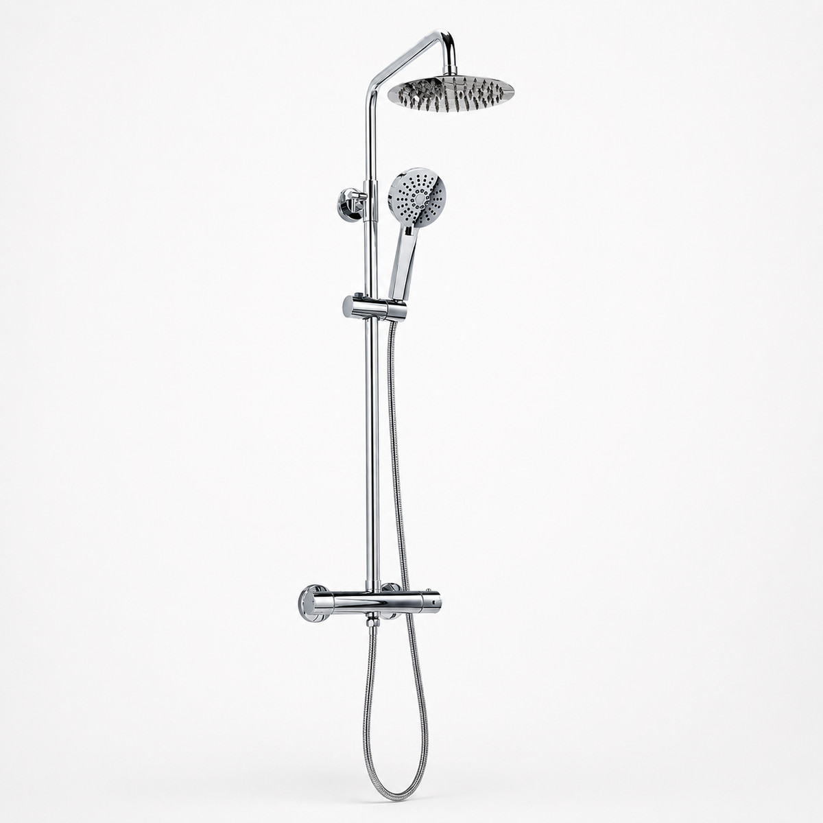 Round Thermostatic Rigid Riser Mixer Shower Set – Chrome