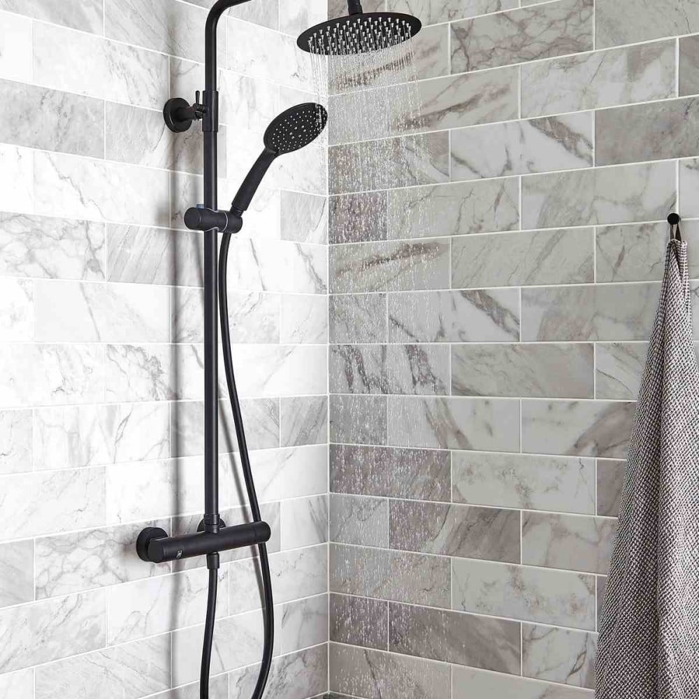 Nero Square Option 1 Fixed Shower Panel & Valve – Matt Black