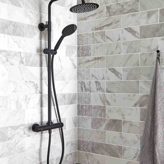 Nero Square Option 1 Fixed Shower Panel & Valve – Matt Black