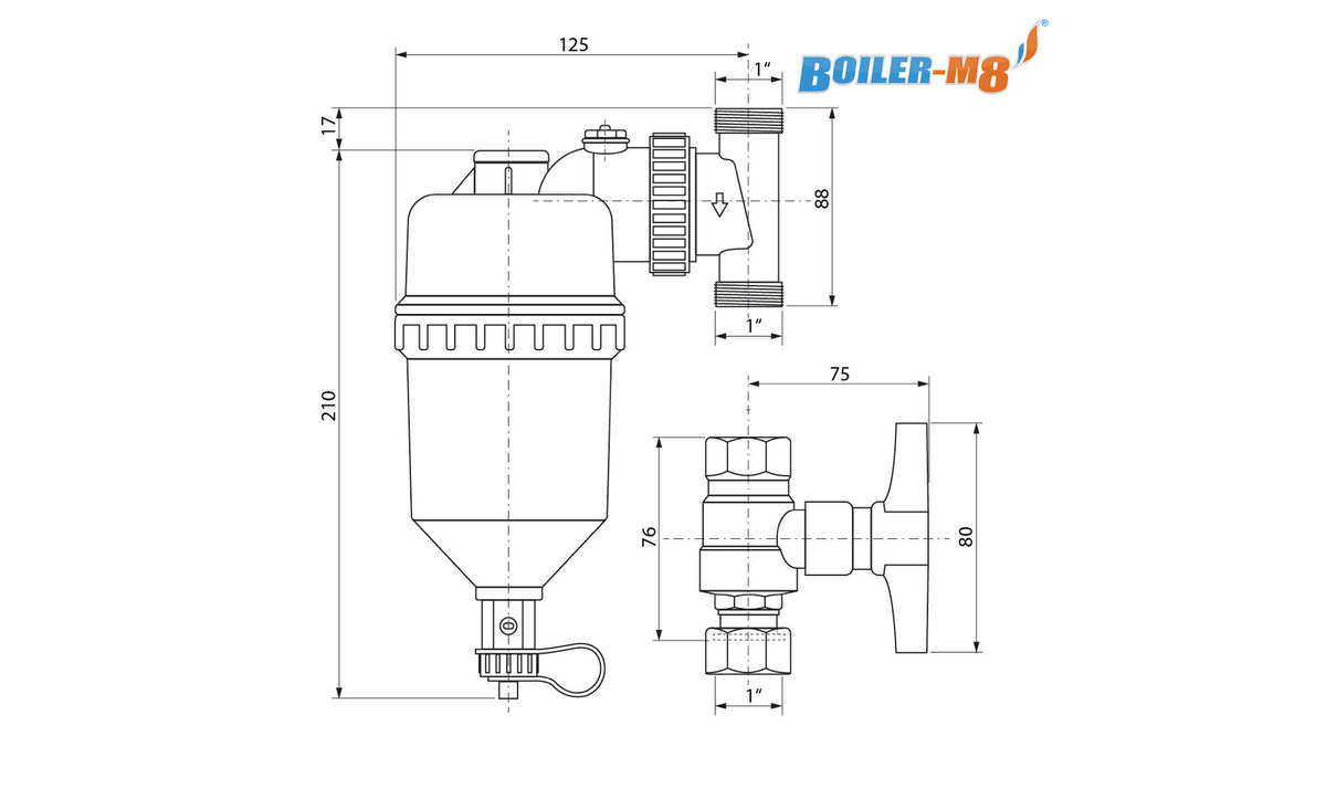 Boiler-m8 Defender-2 28mm Central Heating Magnetic System Boiler Filter + Valves