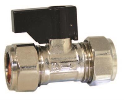 15mm Chrome Isolating Valve – Black Lever Inline Water Shut-Off Valve