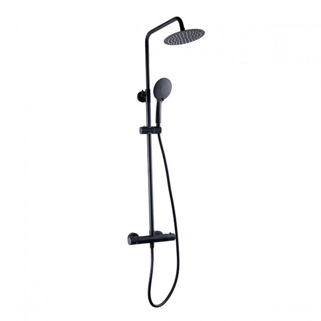 Kartell K-VIT NERO ROUND THERMOSTATIC EXPOSED BAR SHOWER WITH OVERHEAD DRENCHER AND SLIDING HANDSET